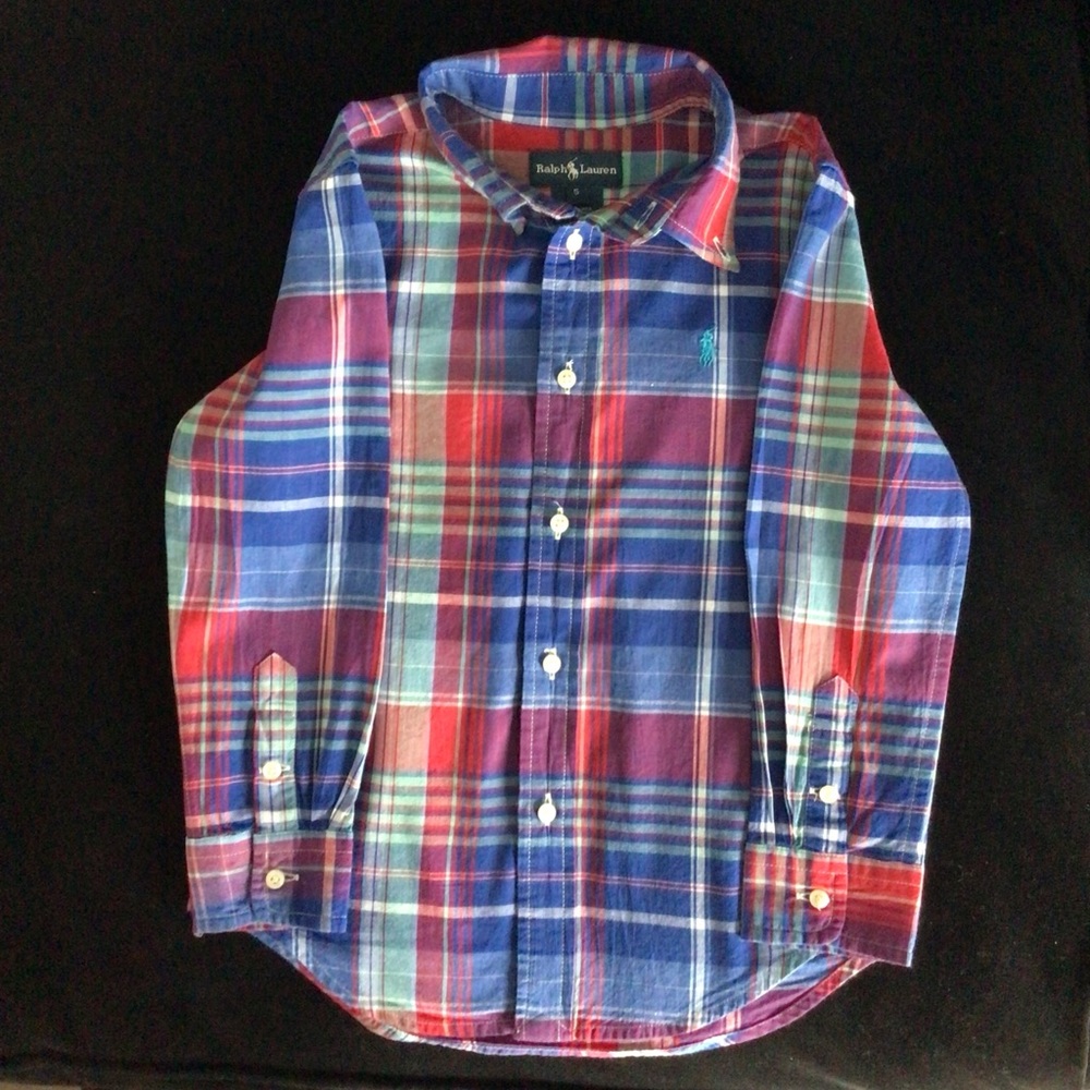 Ralph Lauren Button Down Shirt, Toddler Boy Size 5, color Blue-Red Multicolor